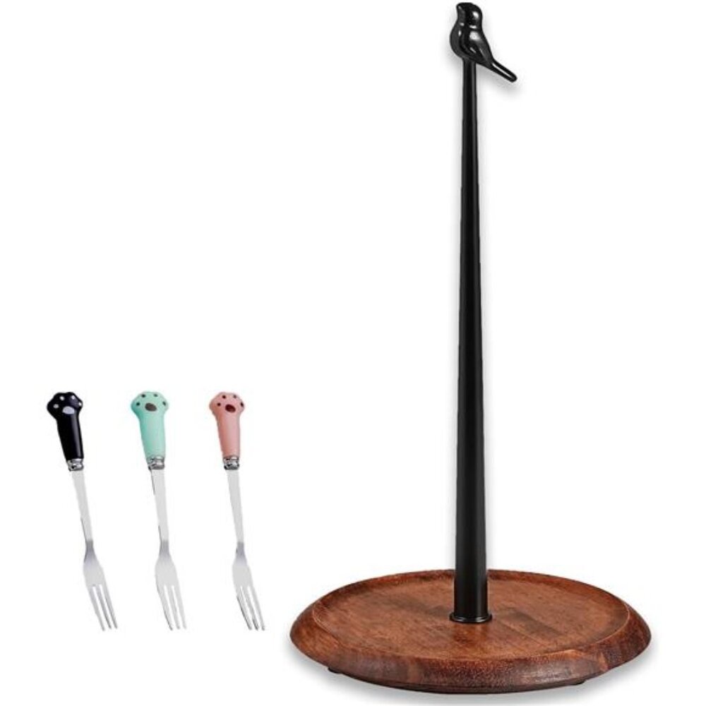 Wooden Bird Paper Towel Holder Countertop Kitchen Dining Table Home Decor Black